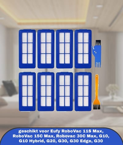Vervangende filterset geschikt voor Eufy RoboVac 11S Max, RoboVac 15C Max, Robovac 30C Max, G10, G10 Hybrid, G20, G30, G30 Edge, G30 Hybrid Robot Stofzuiger Onderdelen Accessoires met Reinigingsborstel