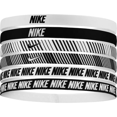 Nike Klassieke Gedrukte Flexibele Haarband (Verpakking van 6) (Wit/Zwart)