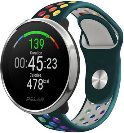 Strap-it Siliconen sport bandje - geschikt voor Polar Ignite / Ignite 2 / Ignite 3 / Unite / Pacer - dennengroen/kleurrijk
