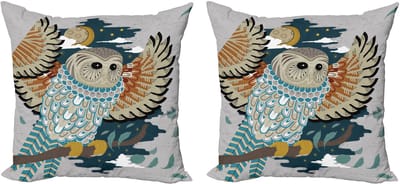 ABAKUHAUS Sierkussenhoes met uilmotief, set van 2, moderne accenten, dubbelzijdige digitale print, 50x50 cm, meerkleurig grijs