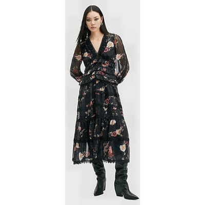 AllSaints Zora Midi Dress Unity Black Maat: 2 | Midi Jurken Outlet | Dames | Zwart