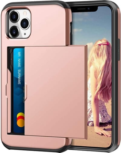 Pasjeshouder Hoesje Geschikt voor Apple iPhone 12 Pro Max – Shockproof Hardcase Backcover met Verborgen Kaartvak – Roze