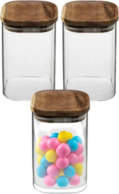 5Five Voorraadpot voedsel - 3x stuks - glas met acacia houten deksel - 900 ml - met luchtdichte deksel