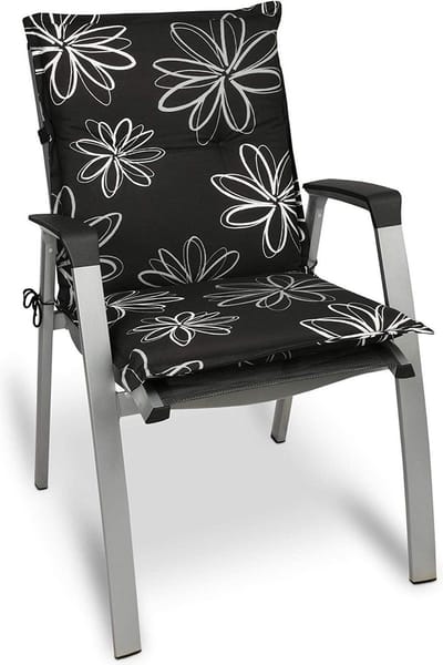 Beautissu Tuinkussen Lage Rug 100 x 50 x 6 cm – Kussen met print – Tuinstoelkussens Zitkussen Tuinstoel – Flores zwart met palmbladeren