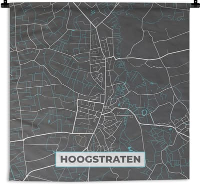 Wandkleed - Wanddoek - Kaart – Plattegrond – Stadskaart – Hoogstraten – België - Grijs - 180x180 cm - Wandtapijt