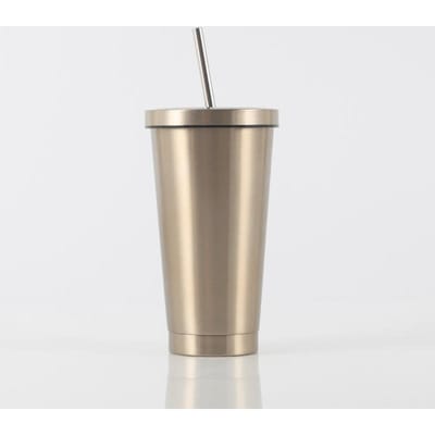 Tasses à café isothermes à double paille en acier inoxydable pour hommes et femmes 16oz gray