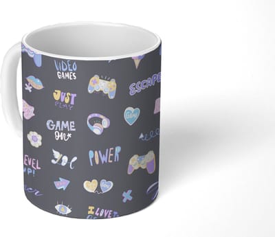 Mok - Koffiemok - Meisjes - Gaming - Console - Patronen - Girl - Kids - Kinderen - Kindje - Mokken - 350 ML - Beker - Koffiemokken - Theemok
