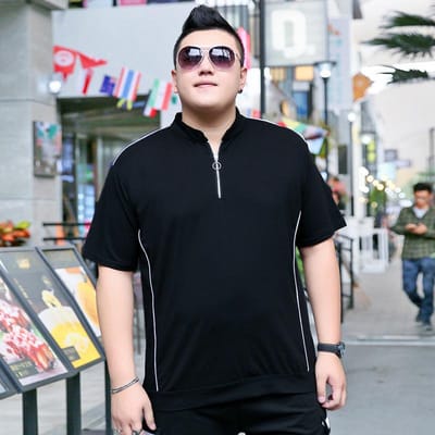 T-shirt d'été pour homme grande taille à col montant Fat Boy T-shirt à manches courtes grande taille T-shirt décontracté simple surdimensionné T-shirt de fond pour homme corpulent 7XL noir