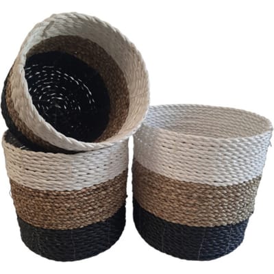 Furnilux Collection plantenbakken - Mandenset (3 stuks) - Wit en naturel en zwart