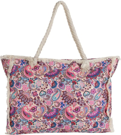 Ultiluxe® XXL Strandtas met Bladeren - Schoudertas voor Dames - Grote Shopper met Franjes - 50 x 40 x 10 cm - Damestas - Roze/beige
