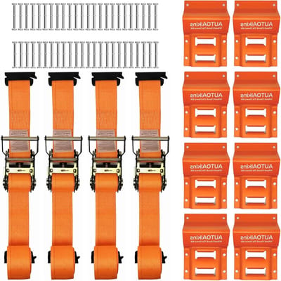 Wiel Chock Tie Down Kit - Spanbanden Set - Voertuig Vervoeren - 8 Stalen Wielblokken - 10-32 inch Banden - Oranje