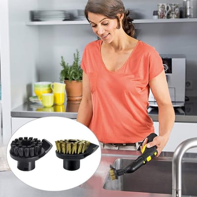 Set van 10 accessoires voor stoomreinigers, inclusief handspuit, vervangonderdelen, ronde borstel, verlengnozzle, en diverse mondstukken voor optimale reiniging