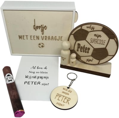 Geschenkbox Wil jij mijn PETER zijn? | roze | voetbal | sleutelhanger | peter vragen | meter worden | peetoom vragen | peetoom worden | cadeau | doosje met een vraag
