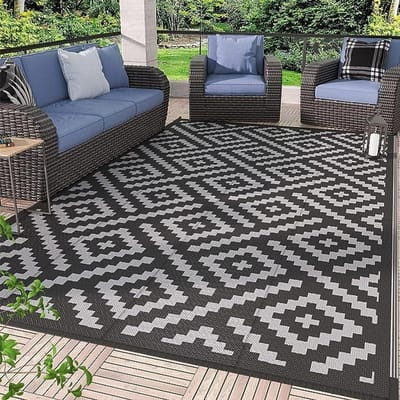 Retro Ruitpatroon Buitentapijt Geometrisch Huis Woonkamer Balkonmat Camping Picknick Decoratieve Tapijten Wasbaar 60*90cm