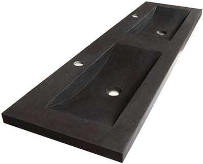 Brauer Magma Wastafel - 160 cm - met 2 Spoelbakken en 2 Kraangaten - Natuursteen Basalt Antraciet