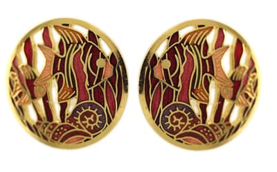Behave - Dames oorstekers vissenmotief rood goudkleur 3 cm - Boho stijl