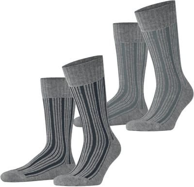 Esprit Plush Rib 2-Pack gedessineerd katoen multipack sokken heren grijs - maat 39-42