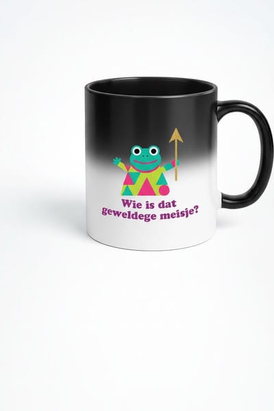 Zwarte Magic Mok 330ml – “Wie is dat geweldige meisje?” Schattige Kikker Mok – Grappige Nederlandse Quote Cadeau – Zwarte Keramische Thee- en Koffiemok