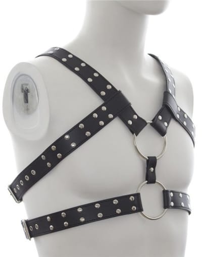 Nooitmeersaai - Bondage harnas met studs - PU leer - Zwart - One-size