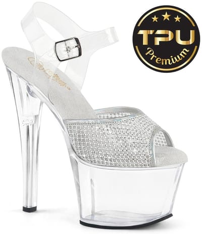 Pleaser - SKY308PREMRSNT Sandaal met enkelband - US 6 - 36 Shoes - Transparant/Zilverkleurig