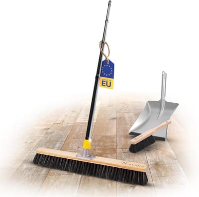 Novaliv Grote Bezem Zaalbezem 60 cm met Steel Borstelharenmix inclusief Veegset verzinkt met rubberen lip bestaande uit stoffer en blik handborstel Bezem fijn Werkplaatsbezem Industriebezem met Steel