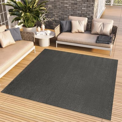 Tapiso Mono Square Vloerkleed Grijs Donker Laagpolig Vierkant Tapijt Maat- 120x120