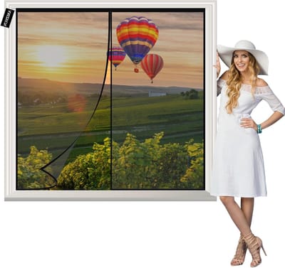 Horraam Gaas - Insectenwering Raam - Frisse Lucht Binnen - Automatisch Sluitend - 85x120cm - Zwart