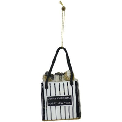 Housevitamin Kersthanger Shopaholic Tas – Glas Zwart/Wit/Goud – 7x4x8,5 cm – Fashion Glazen Kerstbal – Trendy Vrolijke Kerstversiering