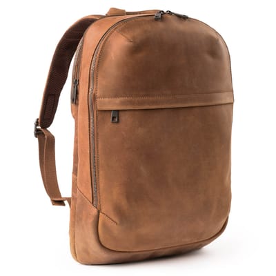 Accezz Leather Laptop Rugzak tot 16 inch - Rugtas Heren & Dames - Laptop Tas met 6 Opbergvakken - Cognac