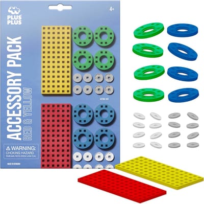 Plus-Plus Basic Bouwplaat geel/rood klein en wielen 26 delige bouwset - 3966 - Bouwspeelgoed - Constructiespeelgoed - Set met bouwstenen - Vanaf 5 jaar