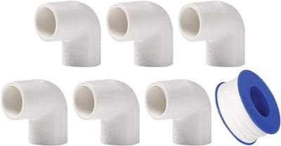 90 Graden PVC Bochtverbindingen - 6 Stuks Loodgietersfittingen, 25mm - Waterdichte Koppeling en Loodgieterstape voor Slangen