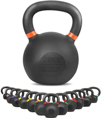 Kettlebell 4kg - 28kg van massief gietijzer met poedercoating - Schommel halter voor krachttraining thuis