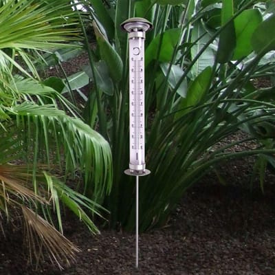 Buitenthermometer LED - Tuin thermometer - Temperatuur meten - Op zonne-energie - Hoogte 1 meter - Zilver