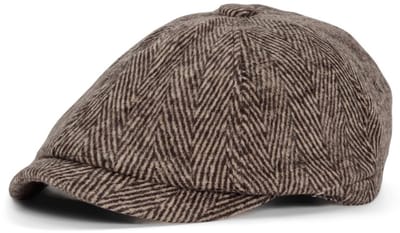 Winkrs - Winter flatcap met knoopje - grijs/bruine pet - Newsboy cap - gestreept/visgraat patroon
