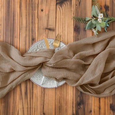 Decoratieve tafelloper van mousseline in bruin, 3m x 80cm, perfect voor bruiloften en feesten