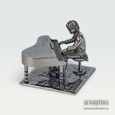 Beeldje Pianist - piano - vleugel - Tin - luxe geschenk - muziekcadeau - jubileum