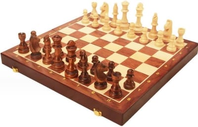 Houten Schaakset - Opvouwbaar Bord - Intelligentie Stimuleren - Interne Opbergruimte - 39 x 39cm - Houtkleur