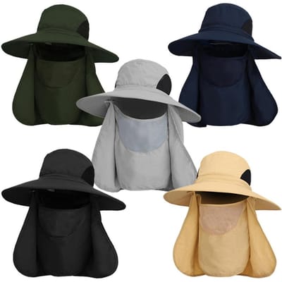 Outdoor UV-bescherming Zon Hoed Visser Hoed met Gezichtsbeschermer en Nekflap voor Mannen en Vrouwen Wandelen Klimmen Tuinieren legergroene kleur