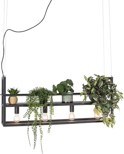 QAZQA cage rack - Industriele Hanglamp eettafel voor boven de eettafel | in eetkamer - 4 lichts - L 100 cm - Zwart - Industrieel - Woonkamer | Slaapkamer | Keuken
