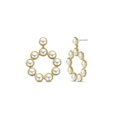 TI SENTO Dames Oorbellen - 925 zilver - Parel met geel verguld - 7905YP