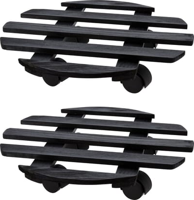 Pro Garden Plantentrolley - 2x - hout - donkergrijs - rond - D28 cm - 100 kilo