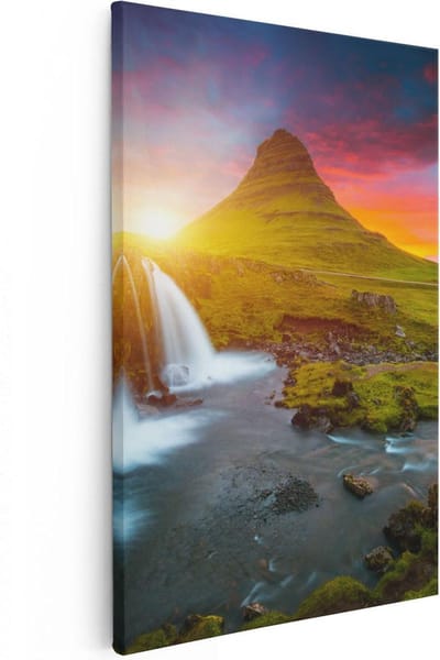 Artaza Canvas Schilderij Landschap - 20x30 cm - Klein - Wanddecoratie Waterval - Muurdecoratie Natuur - Schilderijen Op Canvas Zonsondergang