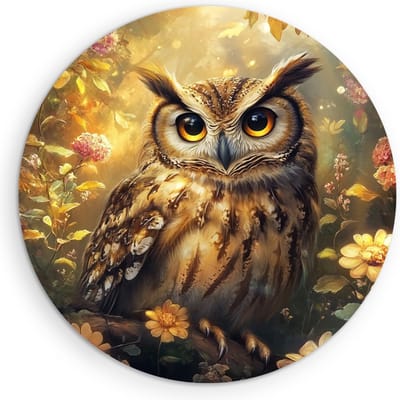 Saammp Muurcirkel Hout - Schattige Uil - Abstract - Dieren - Ø 90 - Wandcirkel - Wanddecoratie Cirkel - muurdecoratie Woonkamer - Slaapkamer decoratie - Rond Schilderij