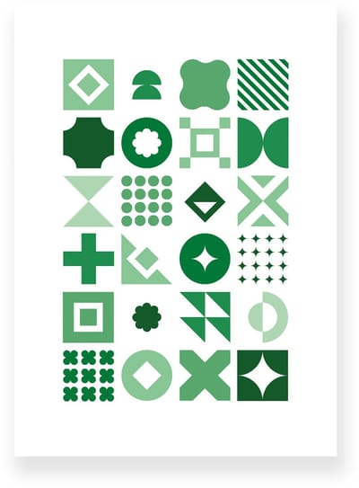 Poster 20x30 cm - Geometrische Vormen - Wit - Groen - Abstract - Vintage - Muurdecoratie - Wanddecoratie
