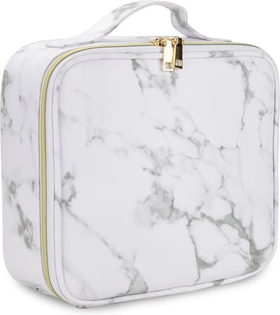 Intirilife Make-up Tas 26 x 23.4 x 9.5 cm Cosmetische tas in Grijs - Wit Marmer Look met Verstelbare Binnenvakken - Voor het opbergen van make-up en hygiëne artikelen Juwelen