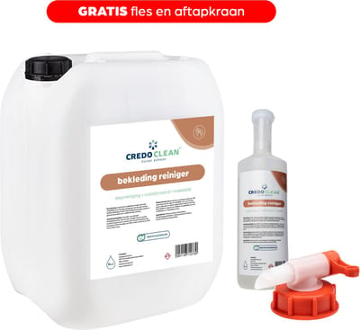 Credo Clean Bekleding Reiniger 5 LTR – Reinigt en Beschermt Stoffen Bekleding – Voordeelverpakking – Gratis Fles + Aftapkraan