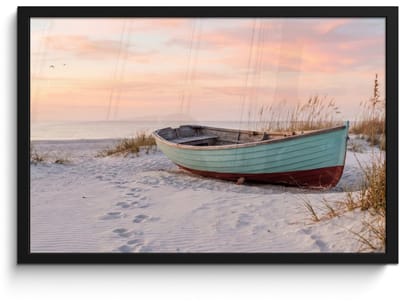 Poster in lijst - Fotolijst 60x40 cm - Posters - Rustiek - Roeiboot - Zandstrand - Posterlijst zwart - Decoratie - Wanddecoratie woonkamer - Muurdecoratie slaapkamer