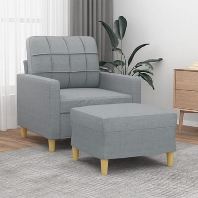 vidaXL - Fauteuil - met - voetenbank - 60 - cm - stof - lichtgrijs