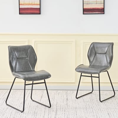 OKWISH Eetkamerstoel - Set Van 2 Met Ergonomische Zitting - Voor Eetkamer En Kantoor - Kunstleer En Metaal - Grijs