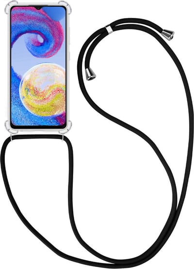 Hoesje - Geschikt voor Samsung Galaxy A04s - Met Koord - Shock Proof - Siliconen Case - Telefoonkoord - Back Cover - Telefoon Hoes Shockproof - Telefoonketting - Telefoonhoes - Transparant